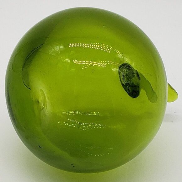 Vintage Viking Glass Solid Green Apple and Stem Blown Art Glass Paperweight - Picture 5 of 14